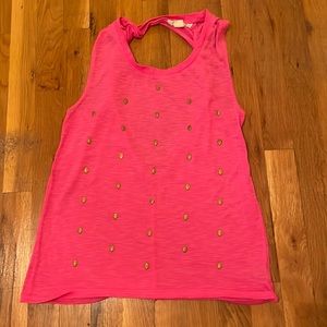 GUC hot pink Derek Heart sleeveless top with gold skulls!